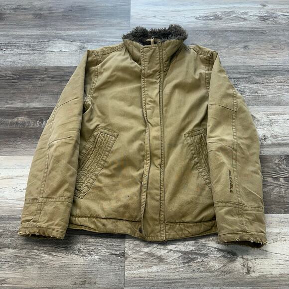 Vintage Y2K American Eagle Brown Mens M Faux Fur Field Military Hunting Jacket - Picture 1 of 10
